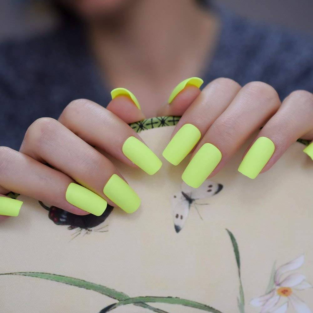Press On Nails Neon Yellow Matte Square Nail Kit