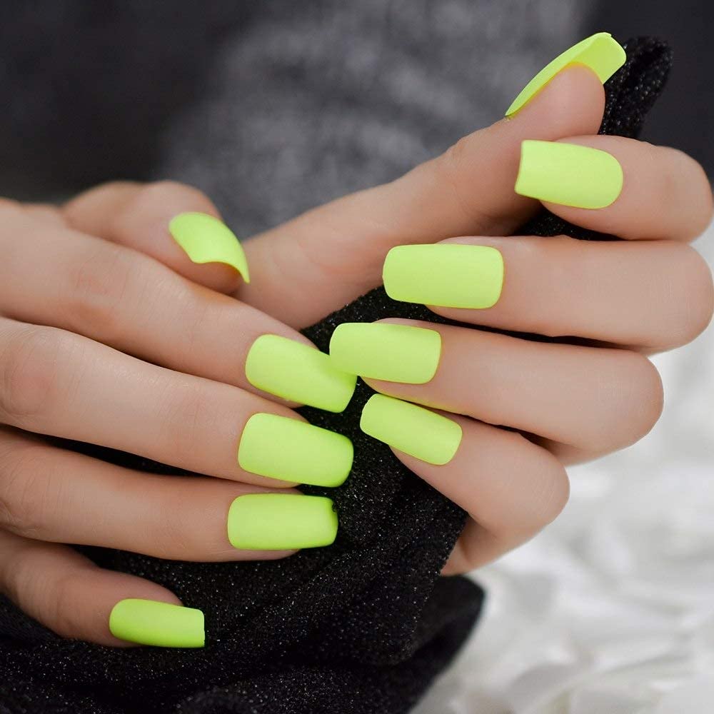 Press On Nails Neon Yellow Matte Square Nail Kit