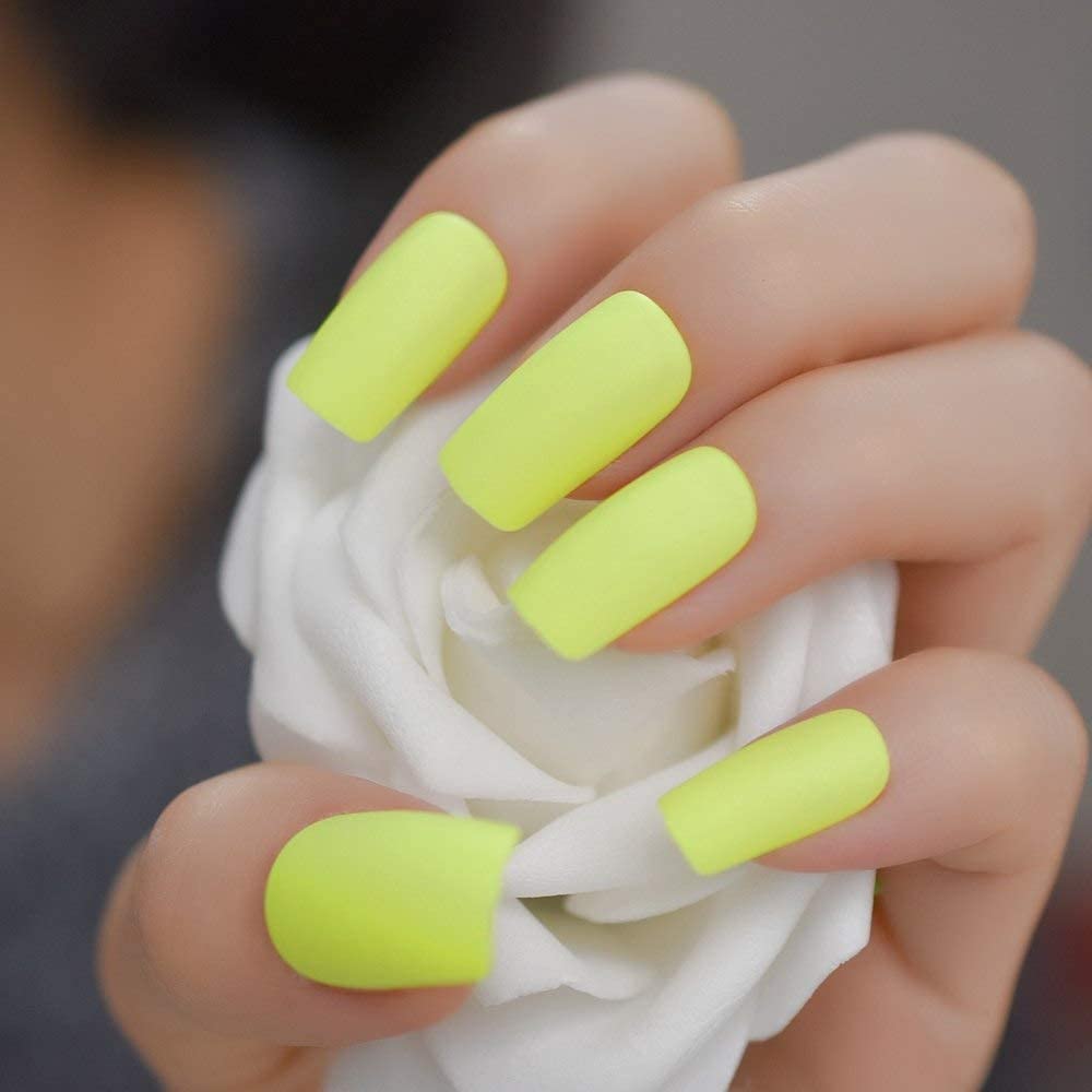 Press On Nails Neon Yellow Matte Square Nail Kit