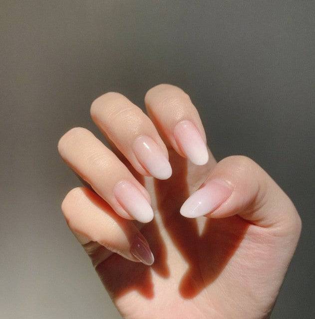 Press On Nails Nude Glossy White Ombre Almond Nail Kit