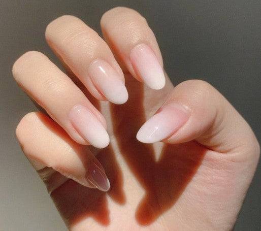 Press On Nails Nude Glossy White Ombre Almond Nail Kit