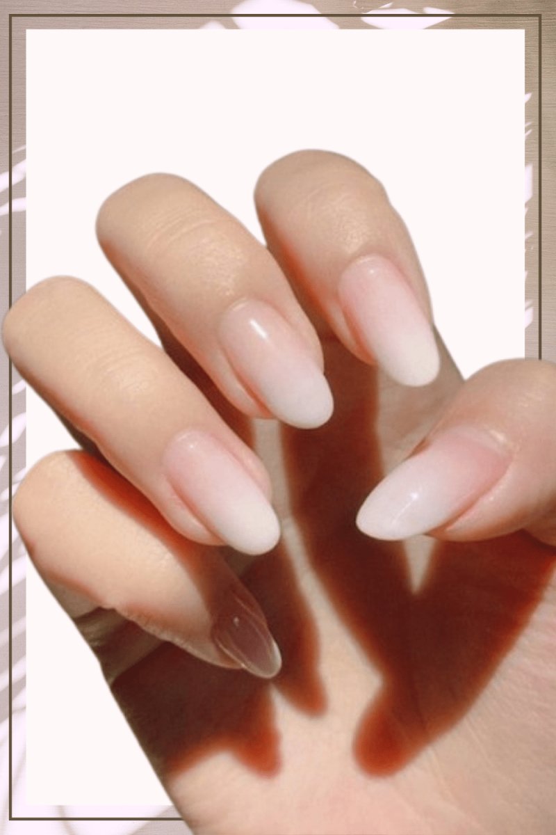 Press On Nails Nude Glossy White Ombre Almond Nail Kit