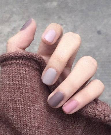 Press On Nails Nude Matte Purple Square Pink Nail Kit