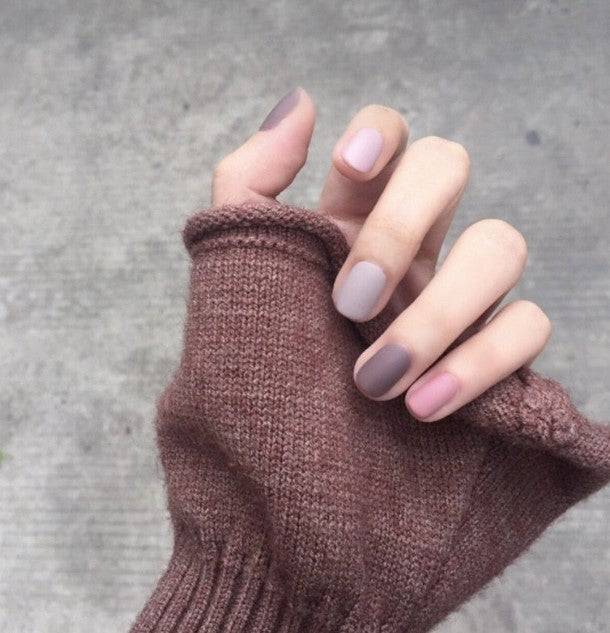 Press On Nails Nude Matte Purple Square Pink Nail Kit