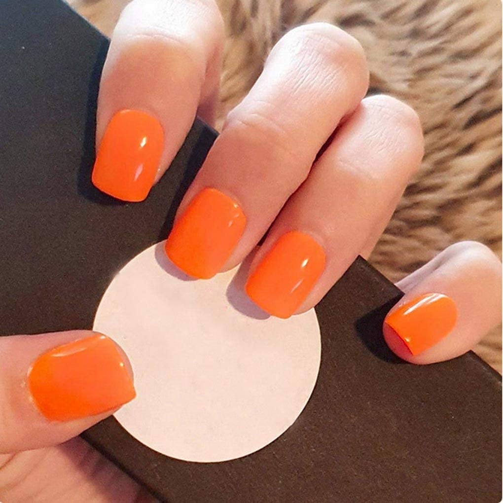 Press On Nails Orange Glossy Square Nail Kit
