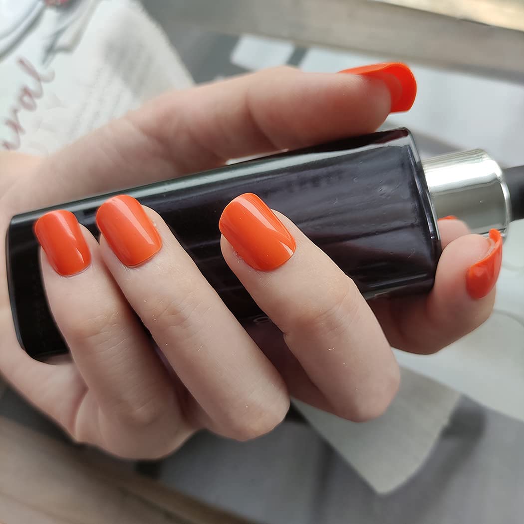 Press On Nails Orange Glossy Square Nail Kit