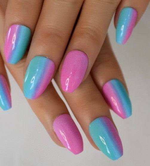 Press On Nails Pink And Blue Glossy Coffin Ombre Nail Kit