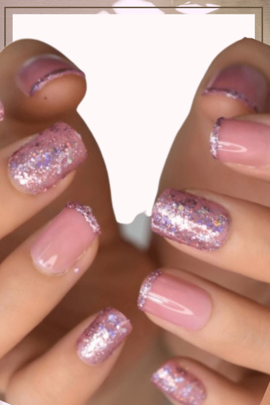 Press On Nails Pink And Purple Glossy Square Glitter Nail Kit