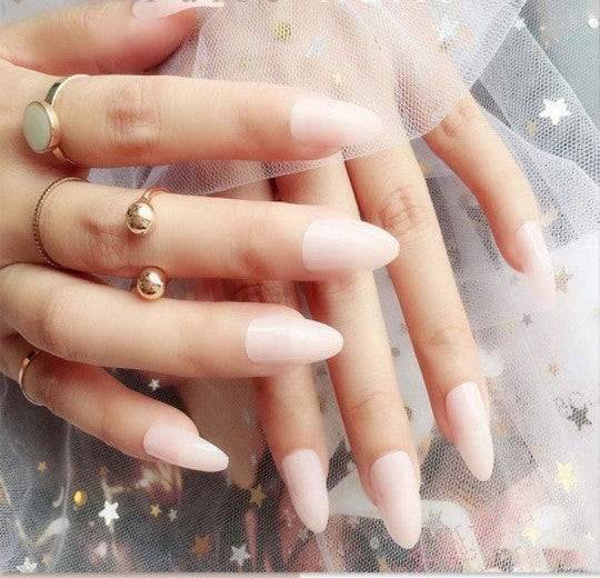 Press On Nails Pink Glossy Almond Nude Nail Kit