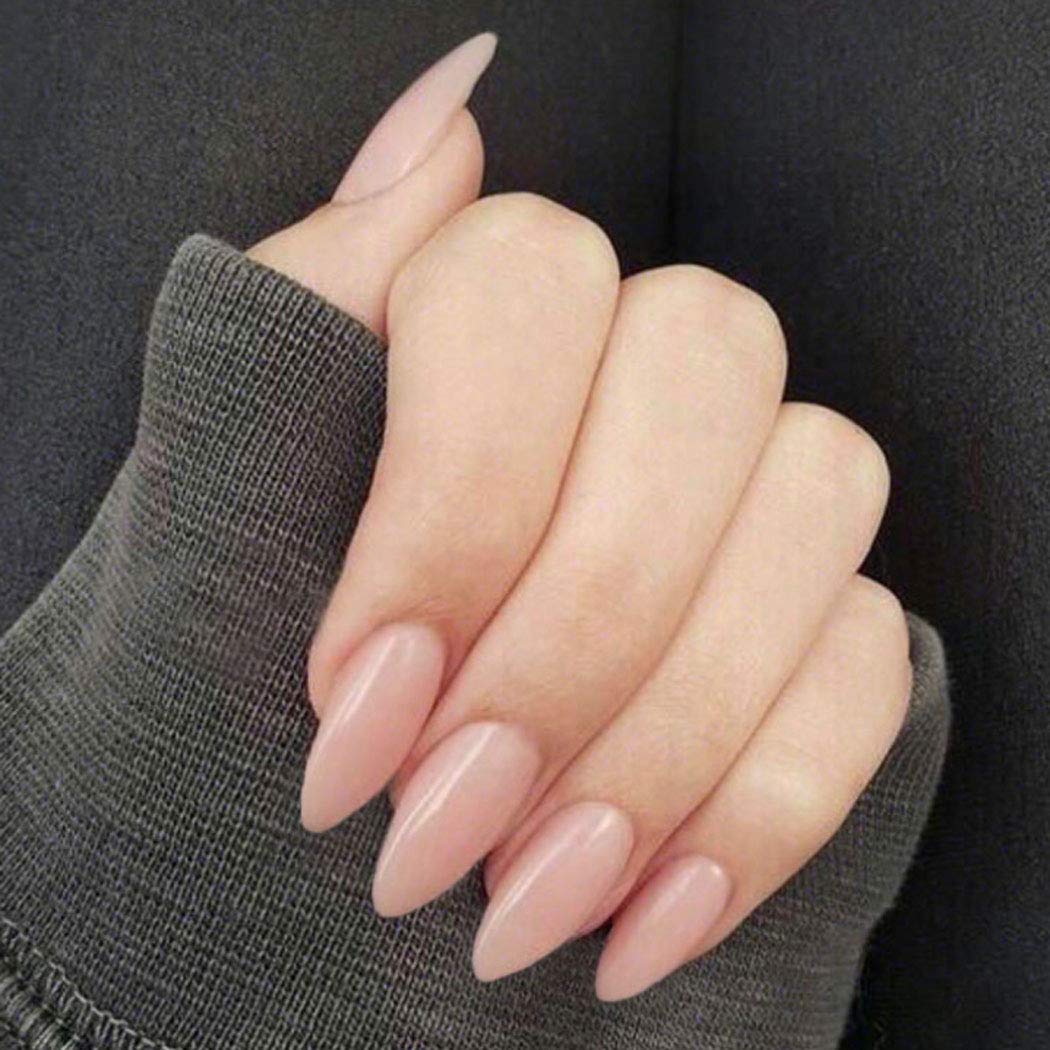 Press On Nails Pink Glossy Almond Nude Nail Kit