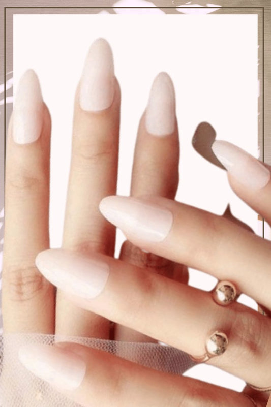 Press On Nails Pink Glossy Almond Nude Nail Kit