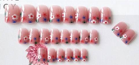 Press On Nails Pink Glossy Coffin Flower Nail Kit