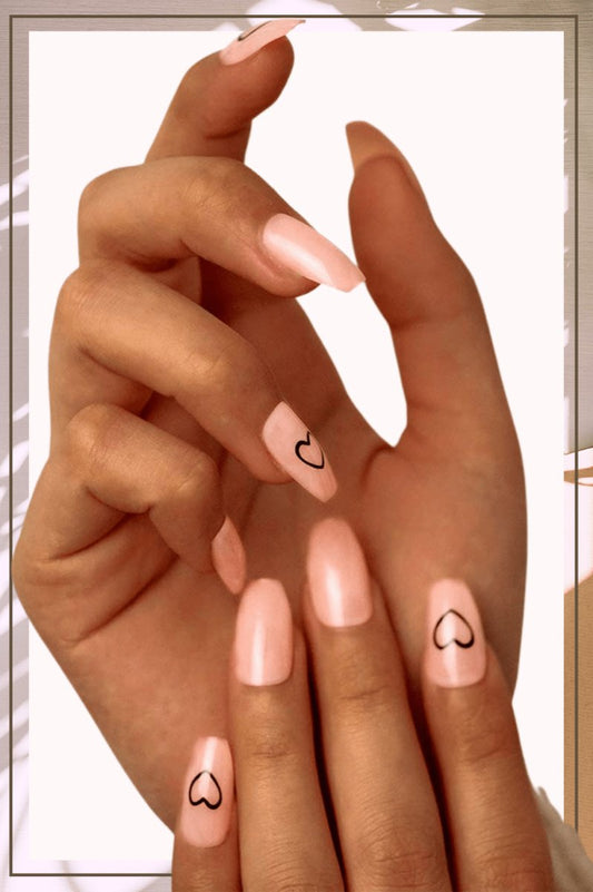 Press On Nails Pink Glossy Coffin Heart Nail Kit