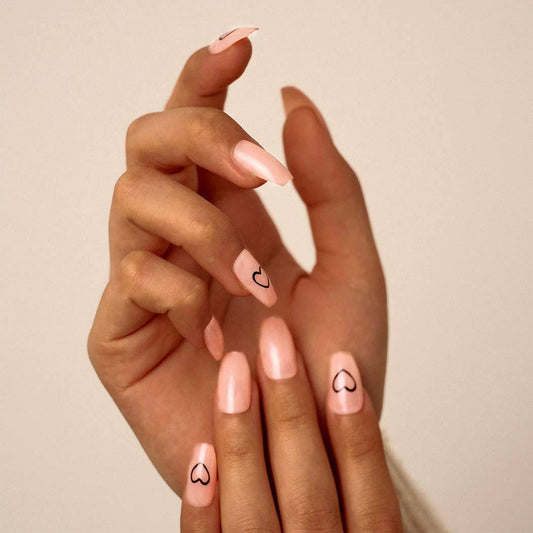 Press On Nails Pink Glossy Coffin Heart Nail Kit