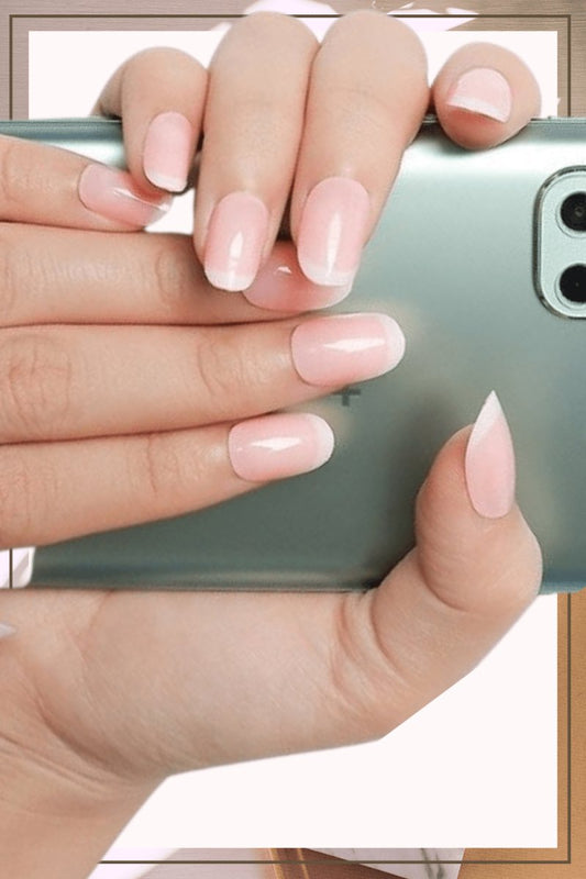 Press On Nails Pink Glossy French Oval Nail Kit