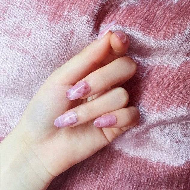 Press On Nails Pink Glossy Oval Marble Nail Kit