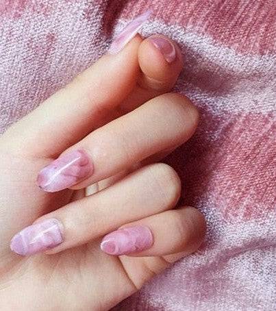Press On Nails Pink Glossy Oval Marble Nail Kit