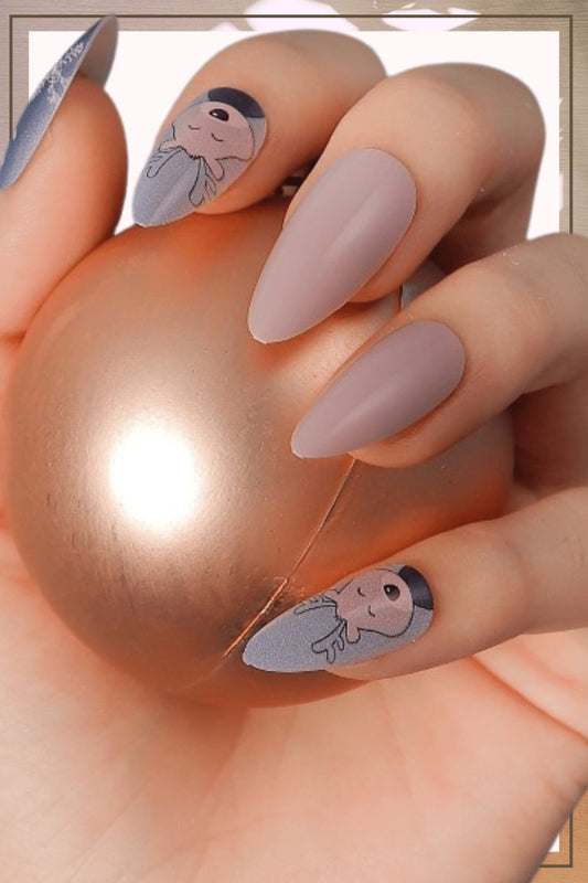 Press On Nails Pink Glossy Purple Almond Reindeer Nail Kit