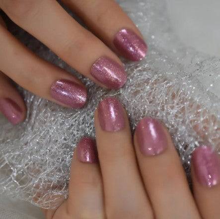 Press On Nails Pink Glossy Round Shimmer Nail Kit