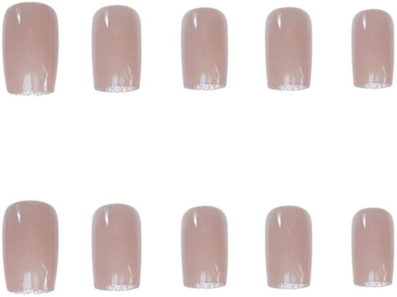 Press On Nails Pink Glossy Silver French Square Glitter Nail Kit