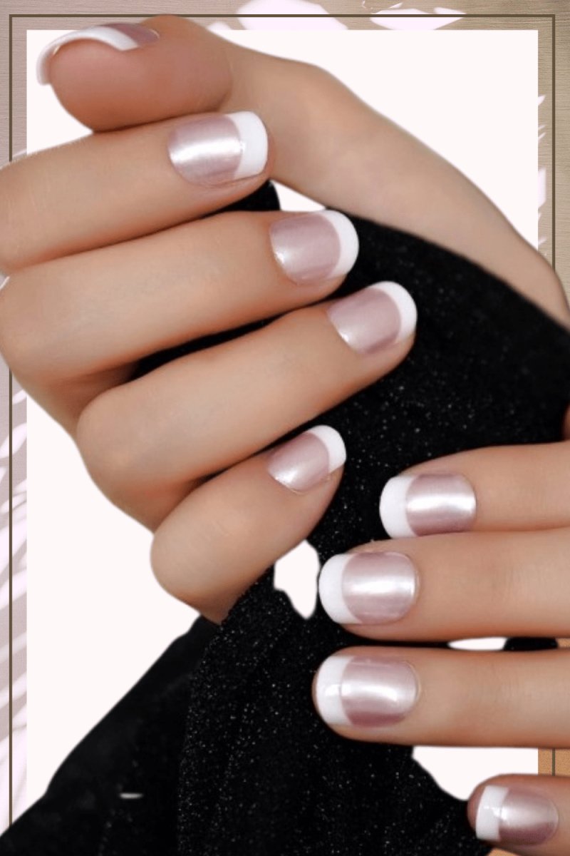 Press On Nails Pink Glossy White French Coffin Nail Kit