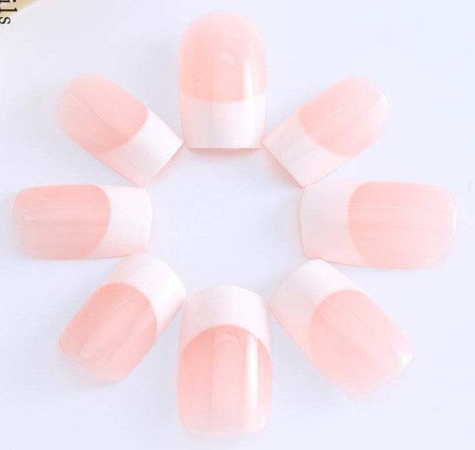 Press On Nails Pink Glossy White French Square Nail Kit