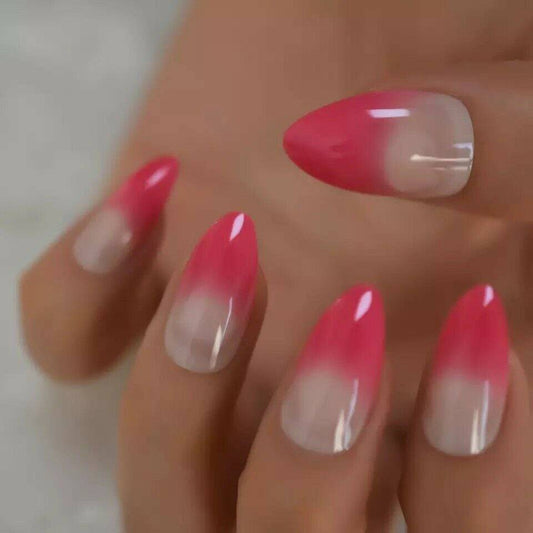 Press On Nails Pink Ombre French Glossy Almond Nail Kit