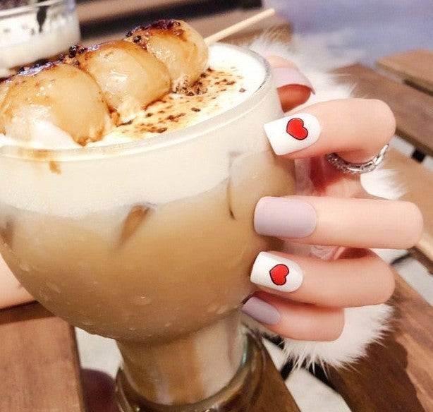 Press On Nails Purple And White Matte Square Heart Nail Kit