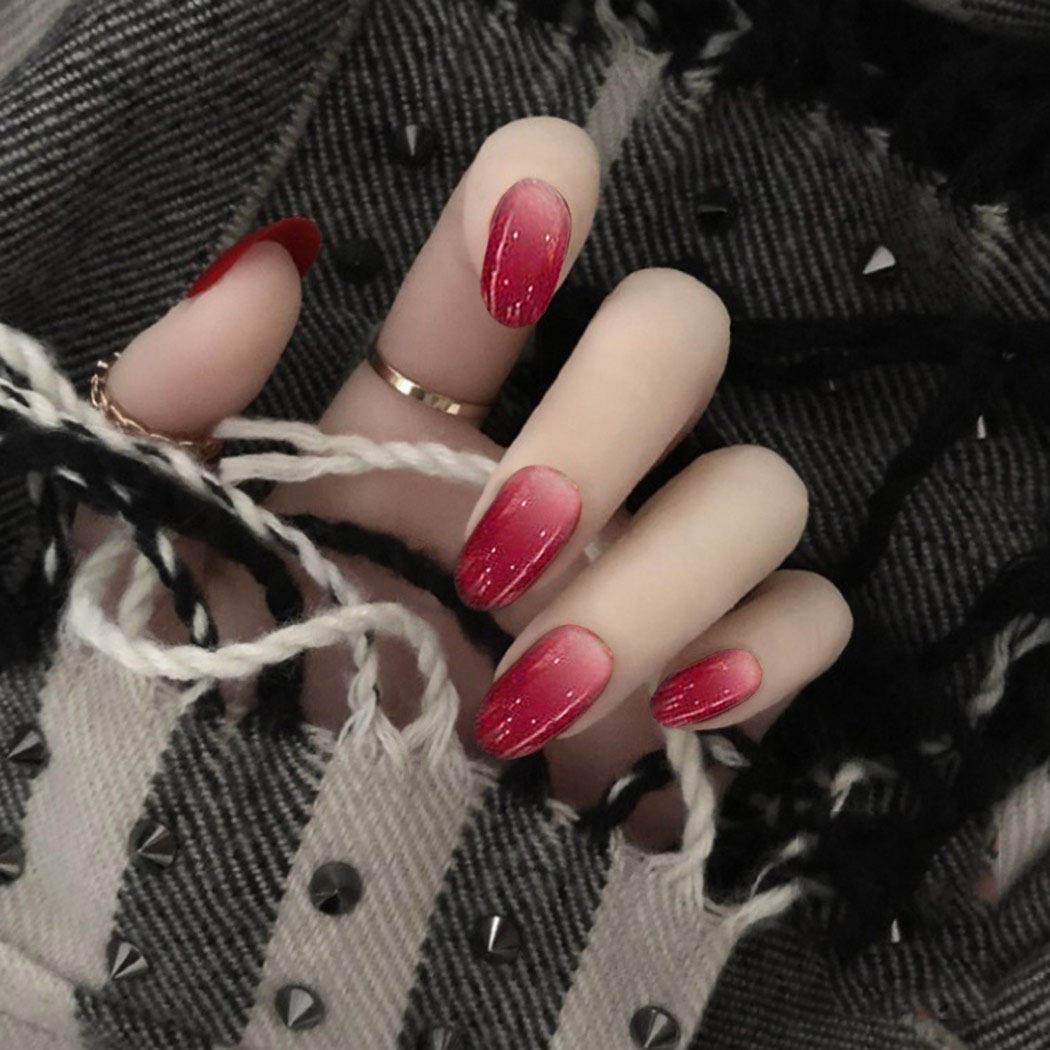 Press On Nails Red Glossy Ombre Oval Nail Kit