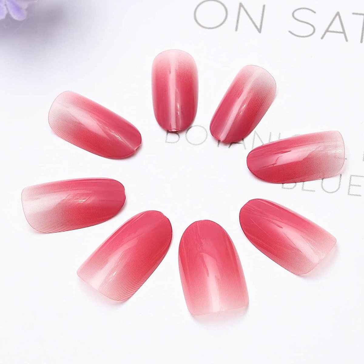 Press On Nails Red Glossy Ombre Oval Nail Kit