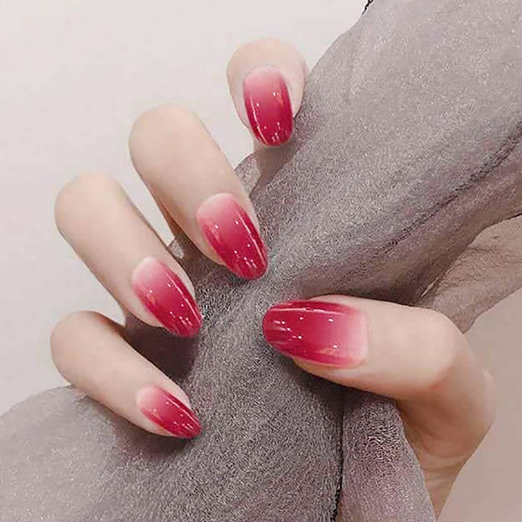 Press On Nails Red Glossy Ombre Oval Nail Kit