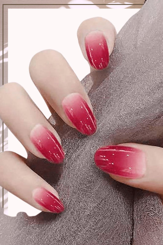 Press On Nails Red Glossy Ombre Oval Nail Kit