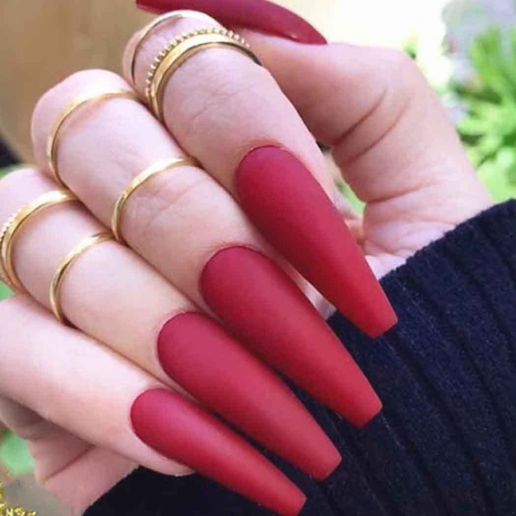 Press On Nails Red Matte Coffin Nail Kit
