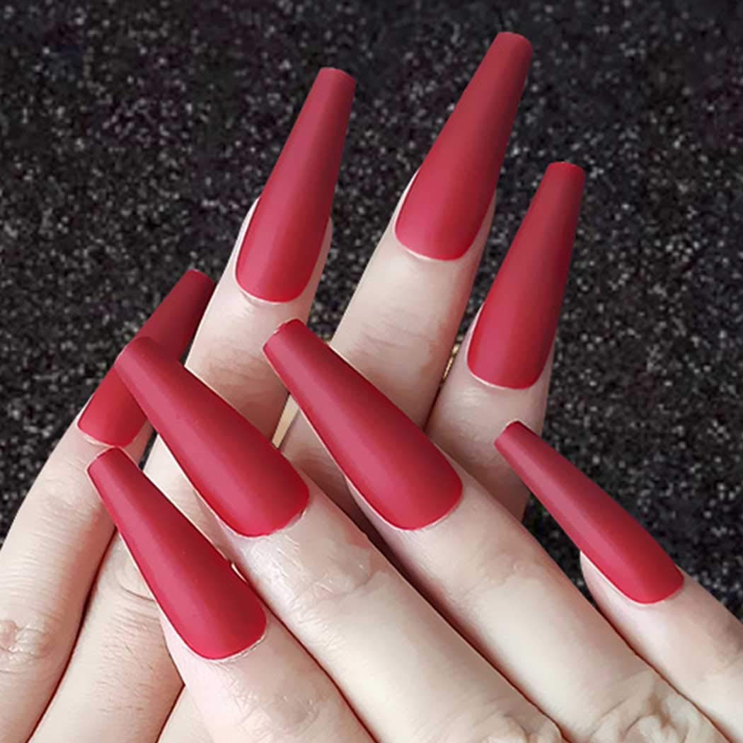 Press On Nails Red Matte Coffin Nail Kit