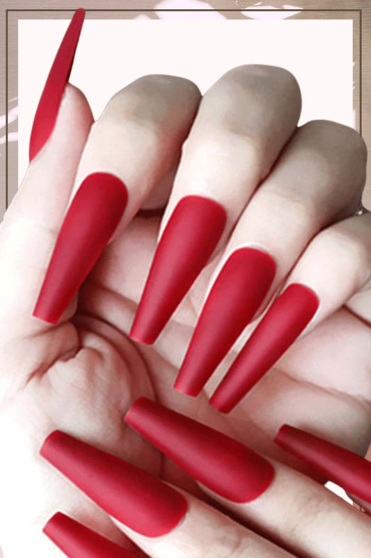 Press On Nails Red Matte Coffin Nail Kit