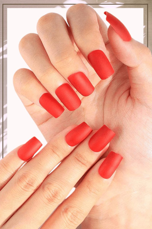 Press On Nails Red Matte Square Nail Kit
