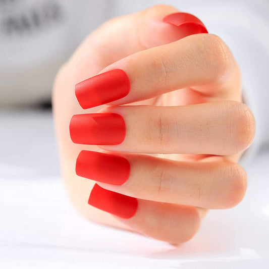 Press On Nails Red Matte Square Nail Kit
