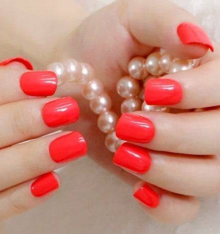 Press On Nails Short Glossy Red Square shape Nails Kit