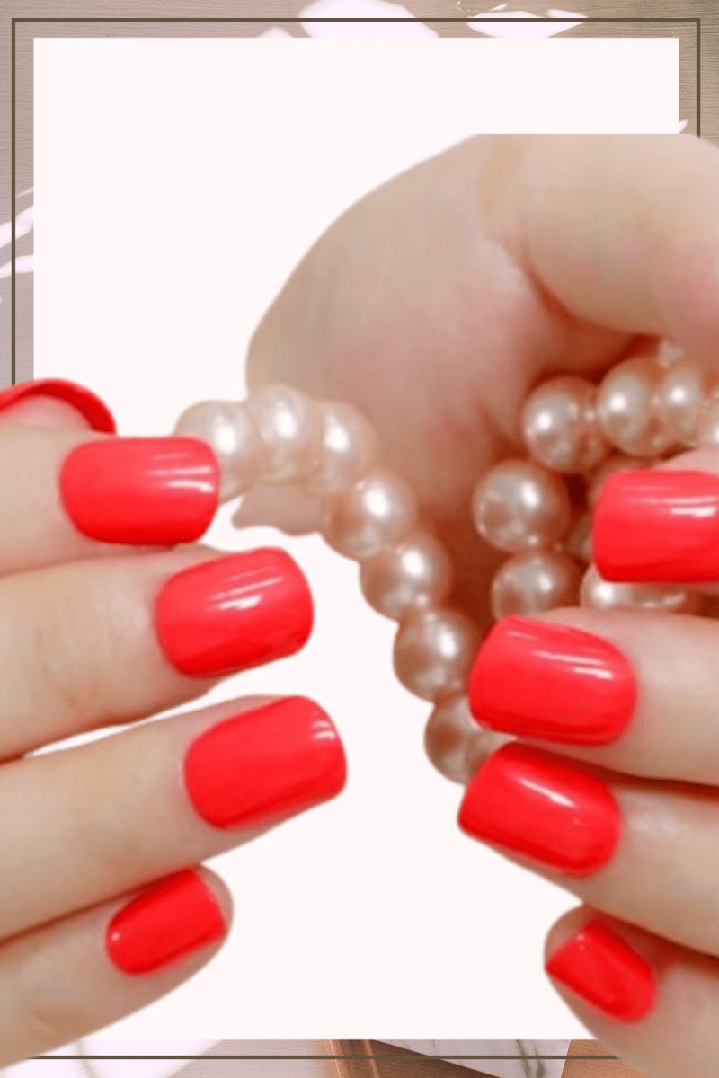 Press On Nails Short Glossy Red Square shape Nails Kit