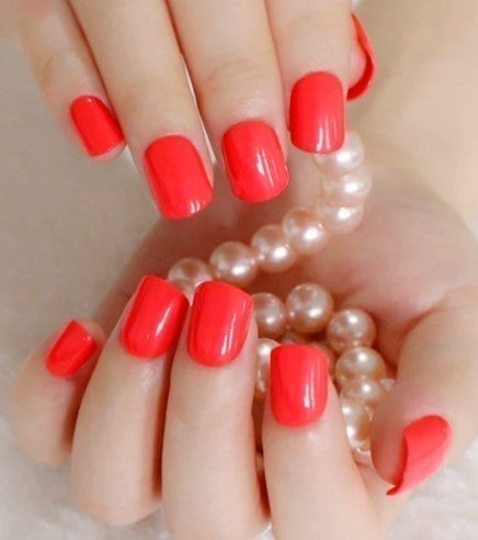 Press On Nails Short Glossy Red Square shape Nails Kit