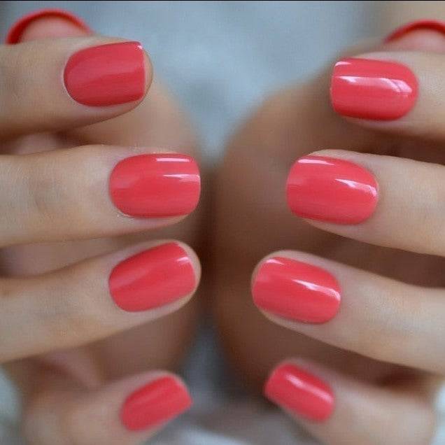 Press On Nails Short Glossy Red Square shape Nails Kit