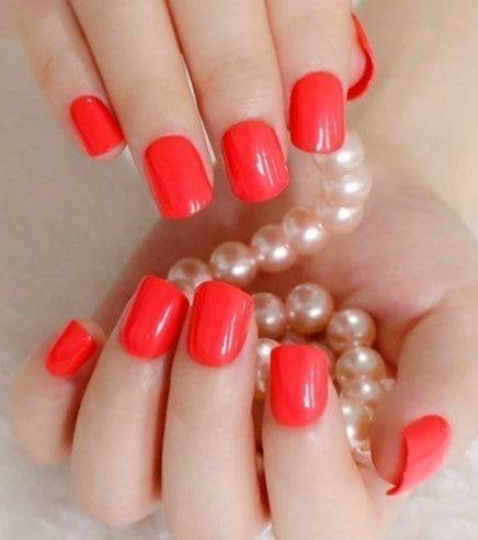 Press On Nails Short Glossy Red Square shape Nails Kit