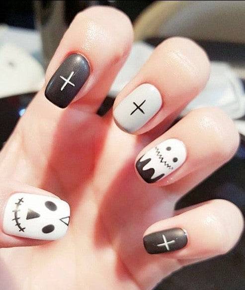 Press On Nails White And Black Matte Square Halloween Nail Kit