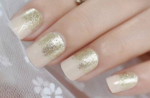 Press On Nails White And Gold French Glossy Square Nail Kit