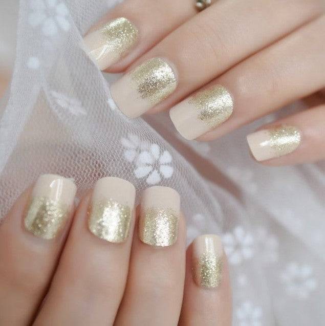 Press On Nails White And Gold French Glossy Square Nail Kit