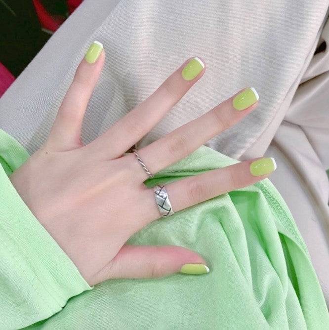 Press On Nails White And Green French Glossy Square Nail Kit