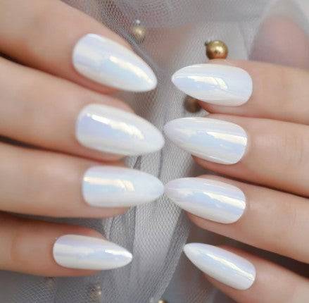Press On Nails White Chrome Almond Glossy Nail Kit