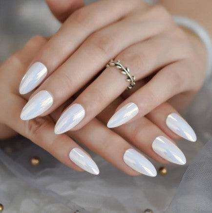 Press On Nails White Chrome Almond Glossy Nail Kit