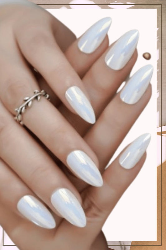 Press On Nails White Chrome Almond Glossy Nail Kit