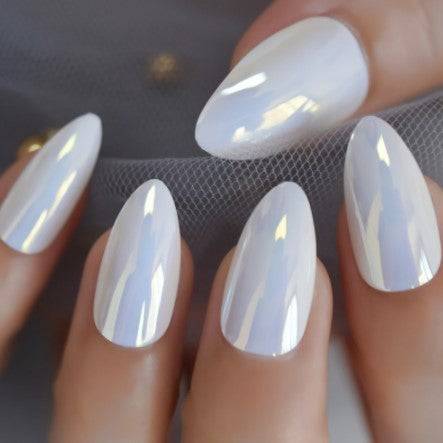 Press On Nails White Chrome Almond Glossy Nail Kit